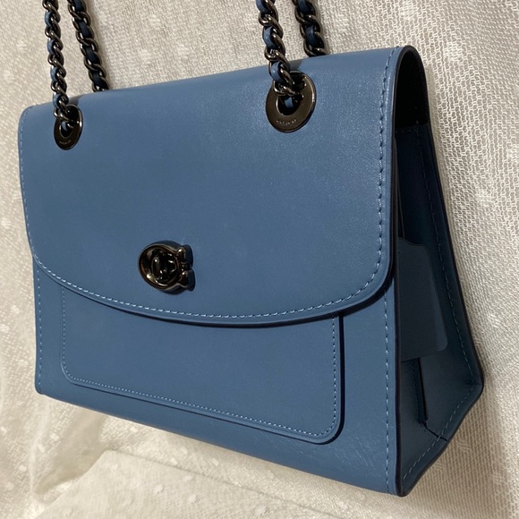*SOLD*Coach Parker Slate Blue Leather Shoulder Bag - Picture 4 of 17